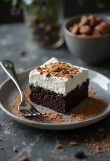 Chokladkaka med grädde serverad på ett fat