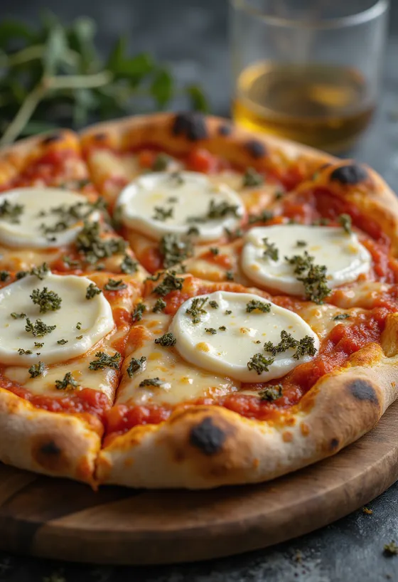 Pizza ai Formaggi di Capra med getost och mozzarella
