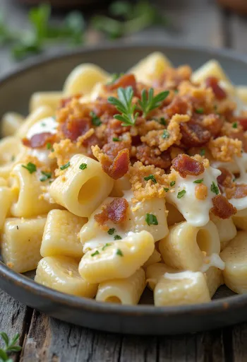 Túrós csusza strösslad med grevar, serverad med färsk dill