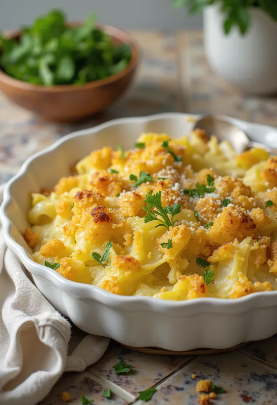 Vegansk savojkålsgratäng serverad