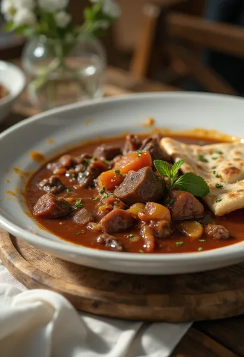 Aiwaj irakiskt tomatnötkött serverat