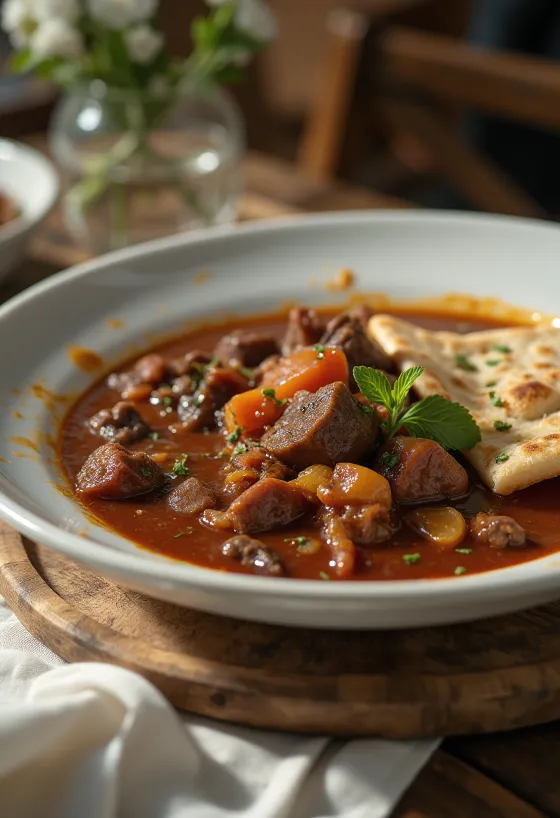 Aiwaj irakiskt tomatnötkött serverat