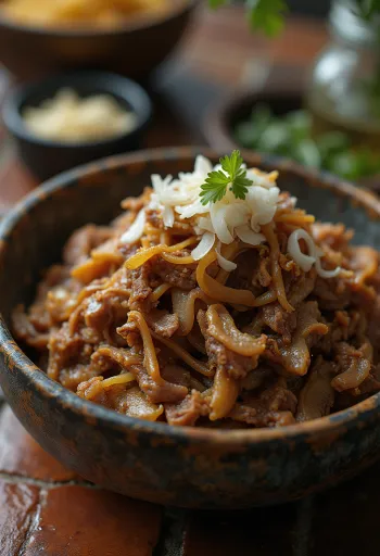 Carne Seca serverad med ris och färsk koriander