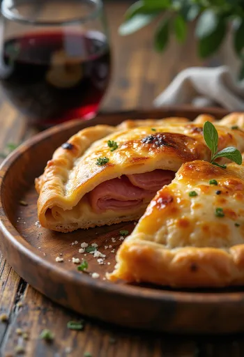Calzone med rökt skinka gräddad gyllenbrun