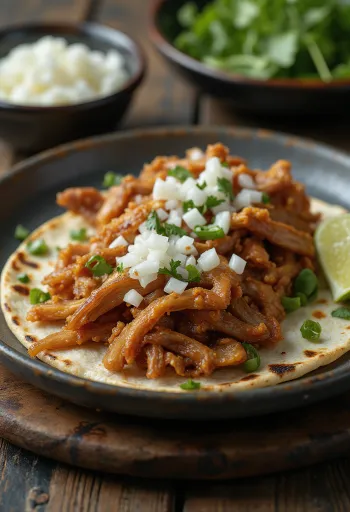 Pork carnitas serverad i varma tortillas