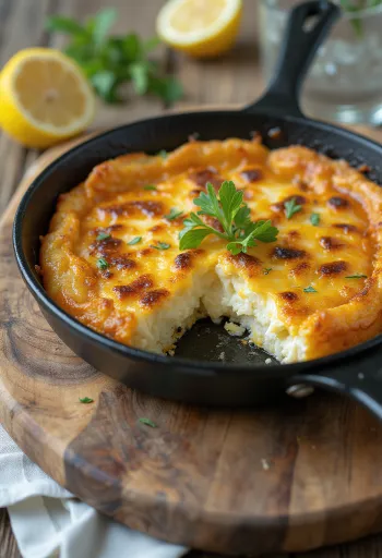 Saganaki med fetaost, gyllenbrunt stekt, serverad på tallrik med citron