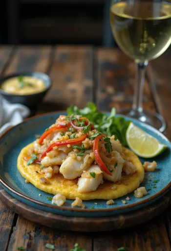 Arepa con Pescado serverad i koreansk stil