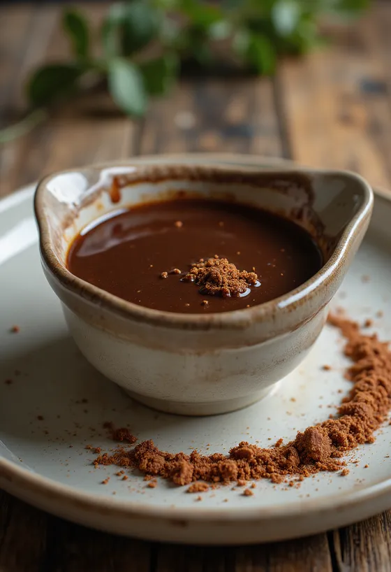 Söt choklad- och chilisås serverad