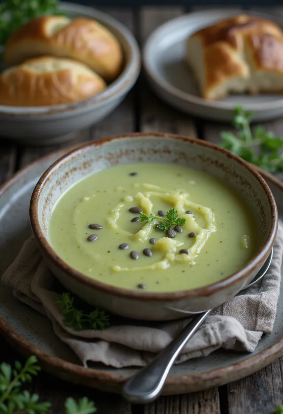 Krämig savoykålssoppa serverad