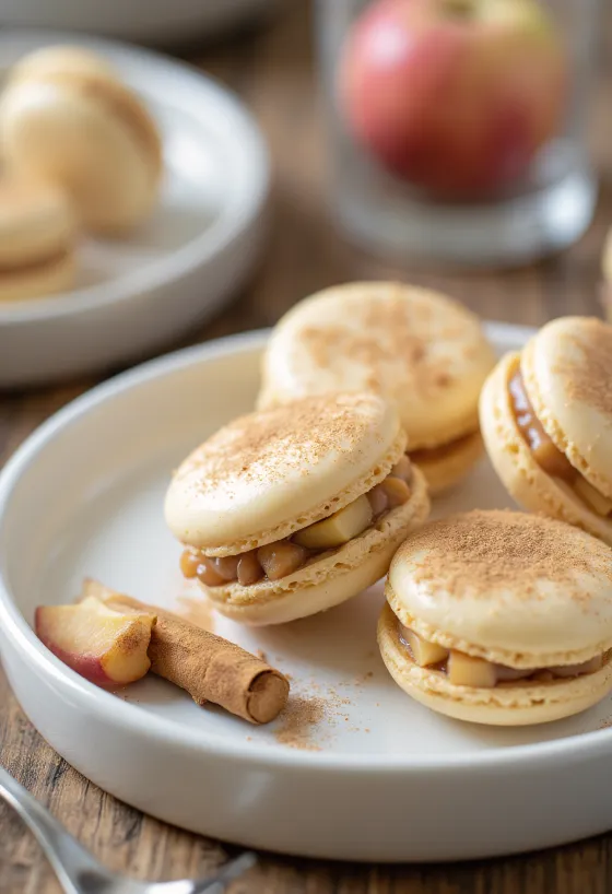 Macarons med ugnsbakat äpple och kanel serverade